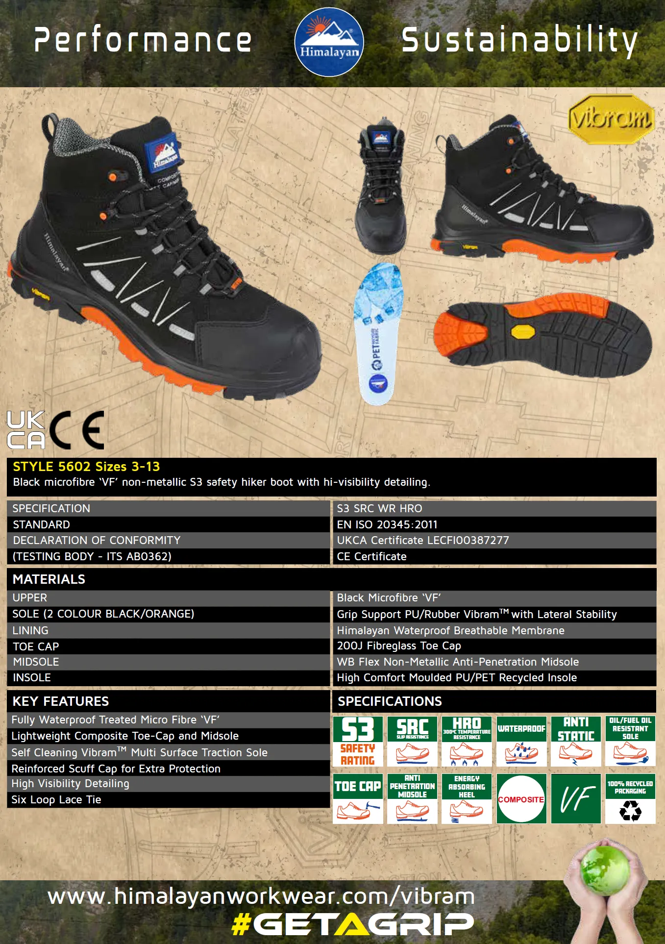 Himalayan Vibram 5602 Composite Waterproof Black Safety Hiker Boot